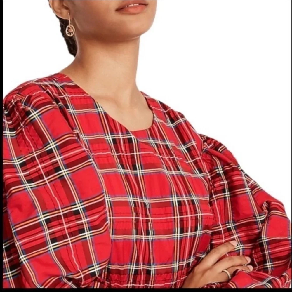 NWT J.Crew Puff-sleeve dress in Good Tidings plaid size small